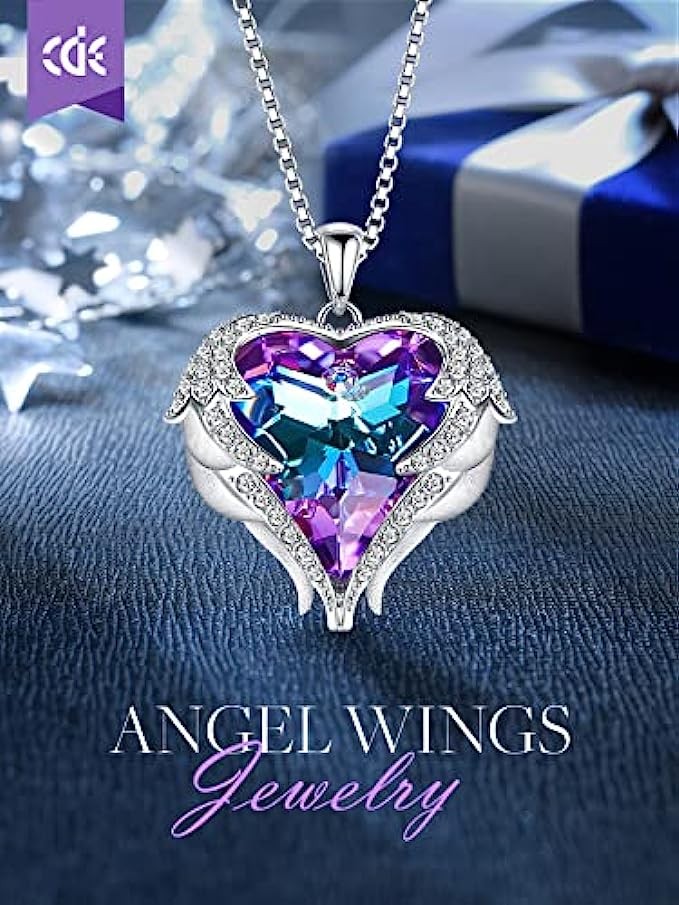CDE Angel Wing Love Heart Necklaces for Women, Silver Tone/Gold Tone Pendant Necklace Jewelry Gifts for Her on Christmas, Valentine's/Mother's Day, Anniversary, Birthday Gifts for Women Girls Wife Gir