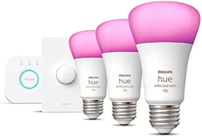 Philips Hue White and Color Ambiance Medium Lumen (75W) Smart Button Starter Kit, Hub Included, 16 Millions Colors, Works with Amazon Alexa, Google Assistant, Apple HomeKit (New Version)