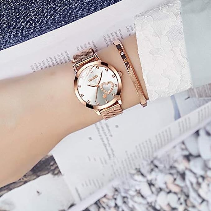 Verhux Wrist Watches for Women Fashion Rose Gold Stainless Steel Waterproof Analog Quartz Ladies Wristwatch Gifts for Her