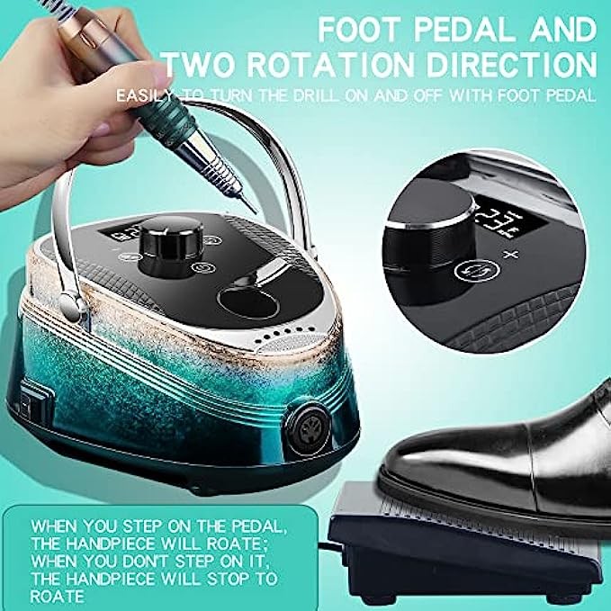 Professional Rechargeable Electric Nail Drill Machine for Acrylic Nails, Gel Nails Polish, 35000RPM Electric Nail Art File Drill Efile Nail Drill Manicure Pedicure Kit, Nail Salon Supplies