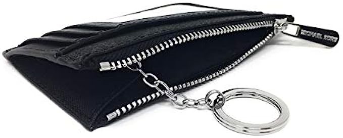 Michael Kors Jet Set Travel Small Top Zip Coin Pouch with ID Holder - PVC Coated Twill (Black with Silver Hardware)
